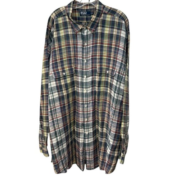 Polo Ralph Lauren Linen Button Down Long Sleeve Shirt Plaid Men’s Size 3XLT Tall - Picture 1 of 6
